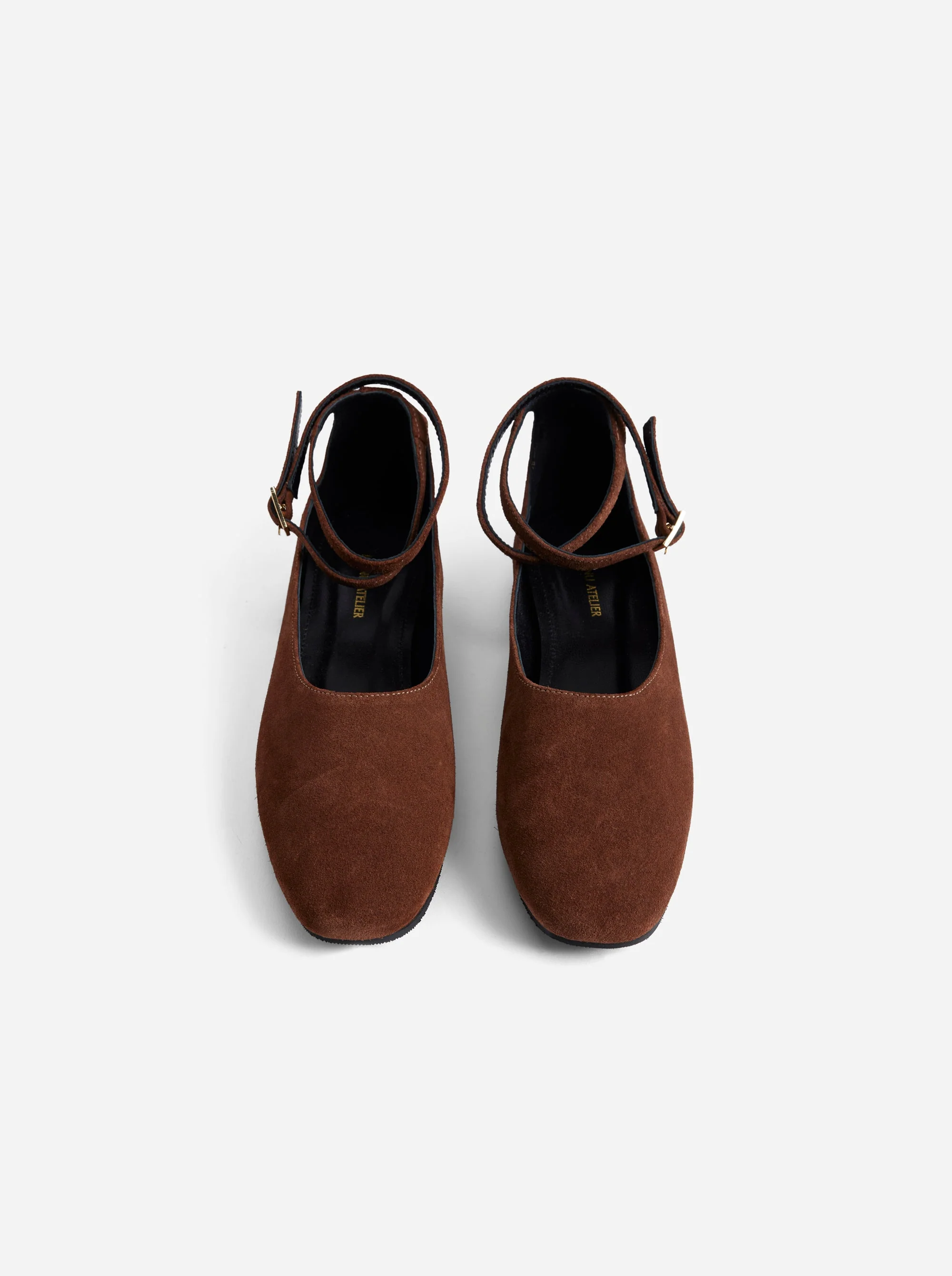 Manu Ballet Flats With Cross Over Ankle Strap Chocolate Suede - Image 2